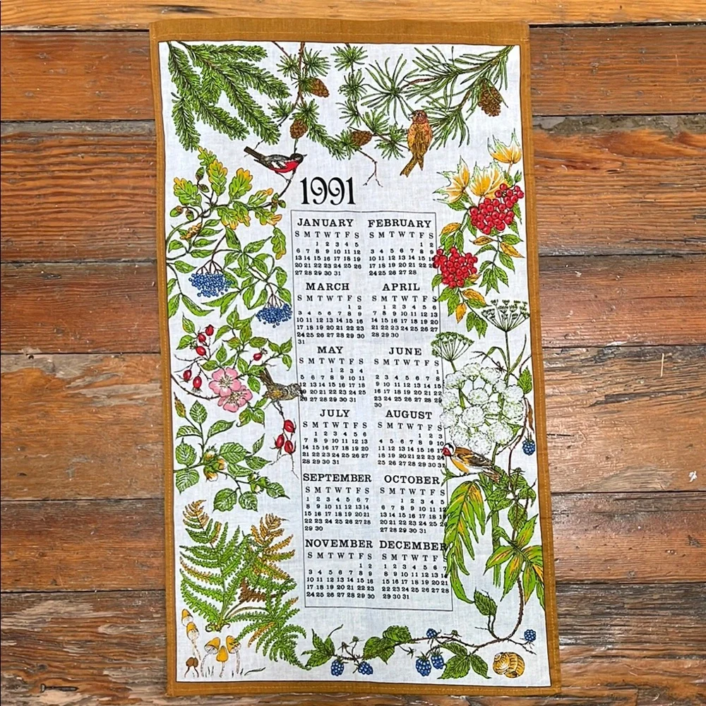 Vintage Floral 1991 Calendar Tapestry